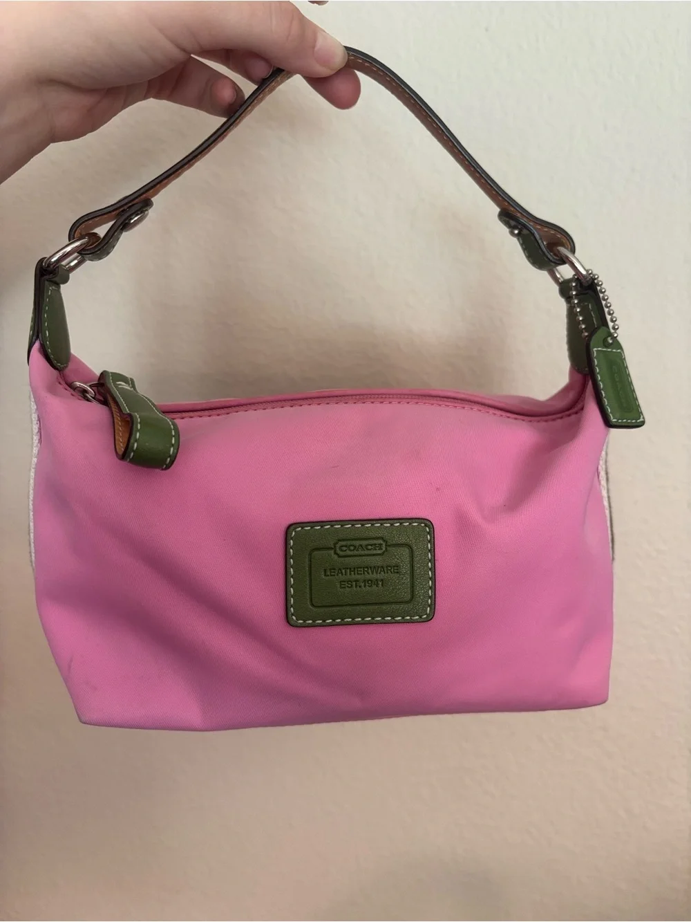 COACH Pink Mini Shoulder Bag with Green Trim
